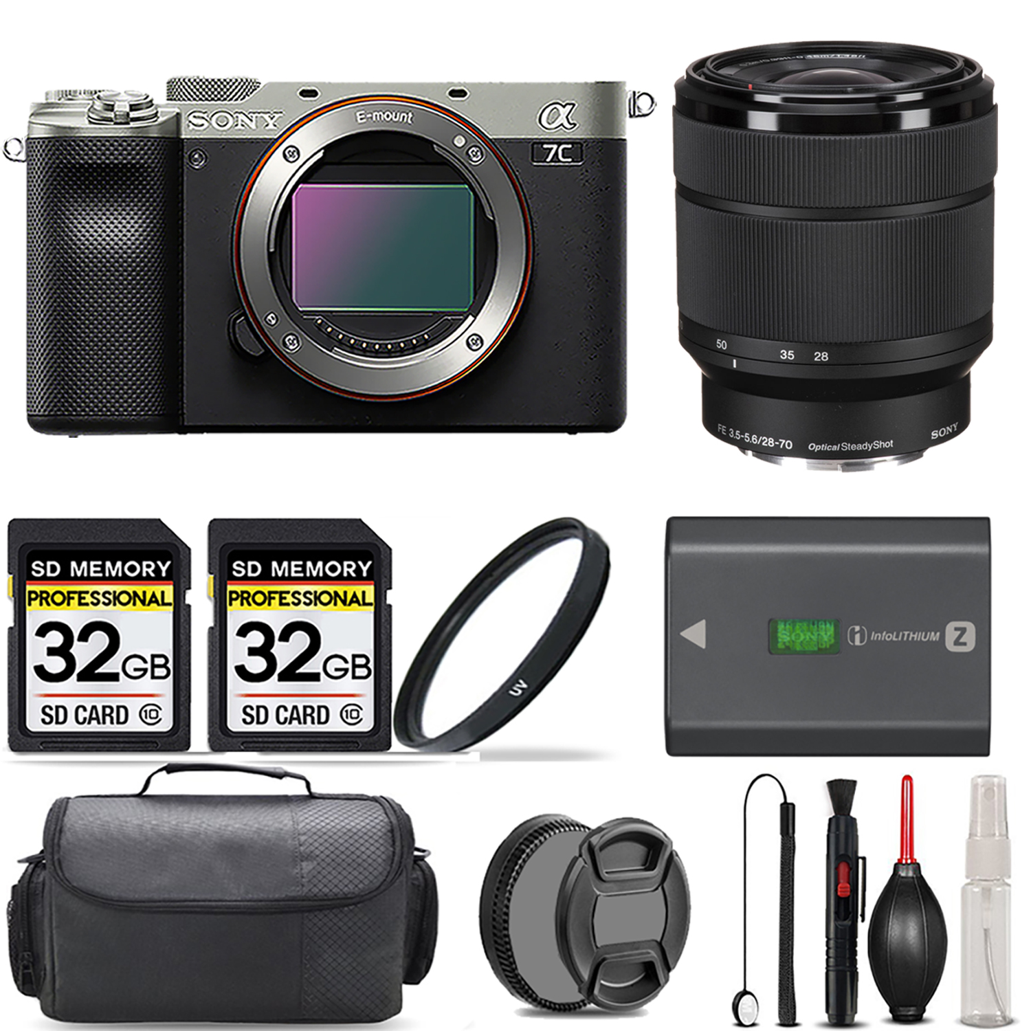 Alpha a7C Camera (Silver) + 28-70mm Lens + UV Filter + 64GB + Handbag & More! *FREE SHIPPING*