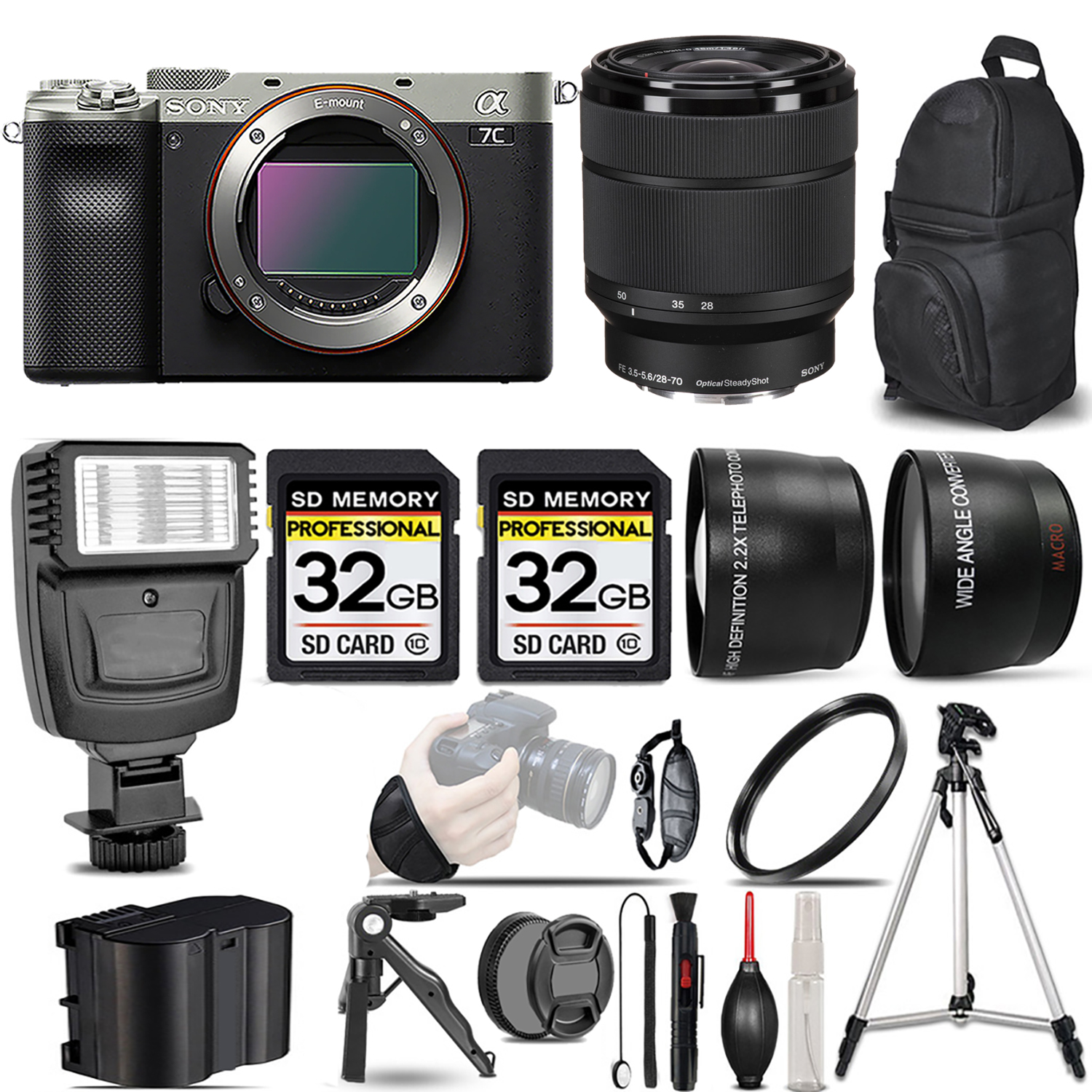 Alpha a7C Camera (Silver) + 28-70mm f/3.5-5.6 OSS Lens + Flash + 64GB *FREE SHIPPING*
