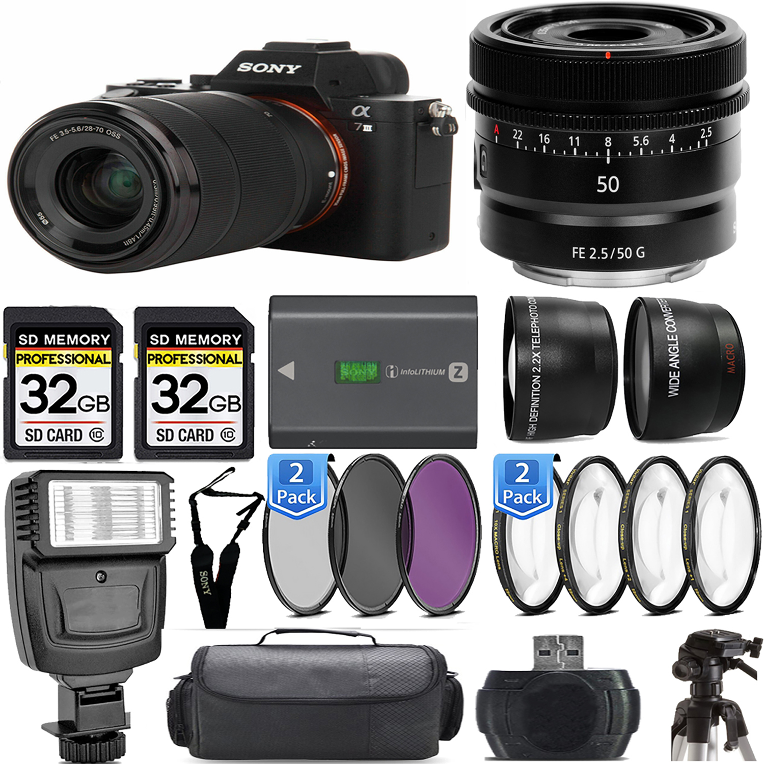 a7 III  Camera + 28-70mm Lens + 50mm Lens + Flash + Extra Battery - Kit *FREE SHIPPING*