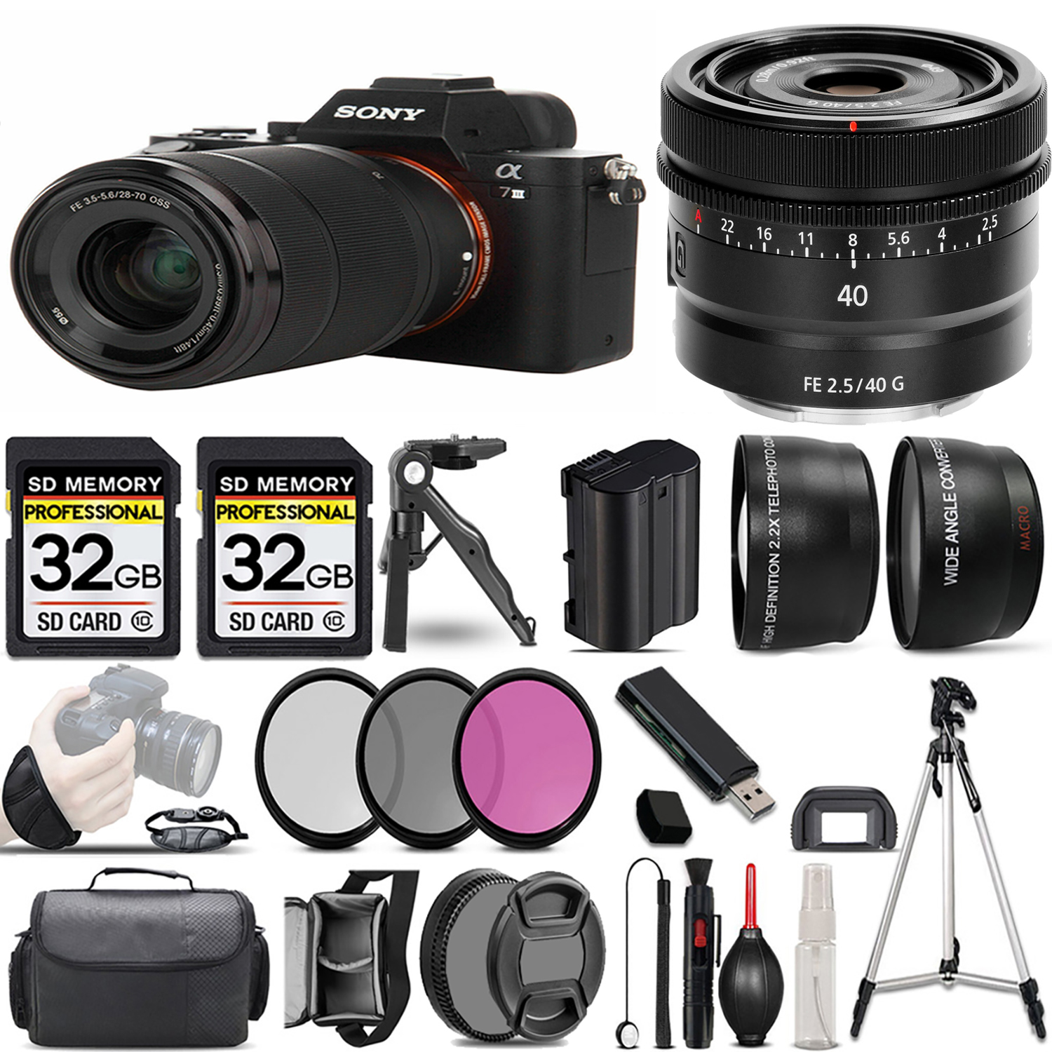 a7 III  Camera + 28-70mm Lens + 40mm G Lens + 3 Piece Filter Set + 64GB - Basic Kit *FREE SHIPPING*
