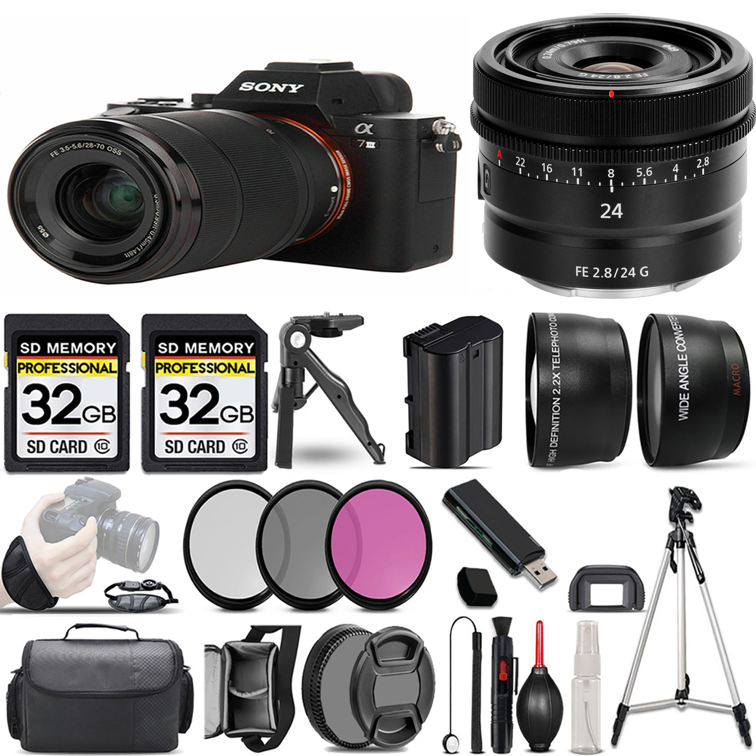 a7 III  Camera + 28-70mm Lens + 24mm G Lens + 3 Piece Filter Set + 64GB - Basic Kit *FREE SHIPPING*