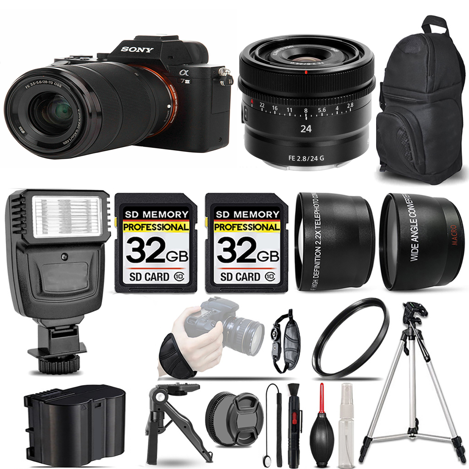 a7 III  Camera + 28-70mm Lens + 24mm f/2.8 G Lens + Flash + 64GB + Bag & More! *FREE SHIPPING*