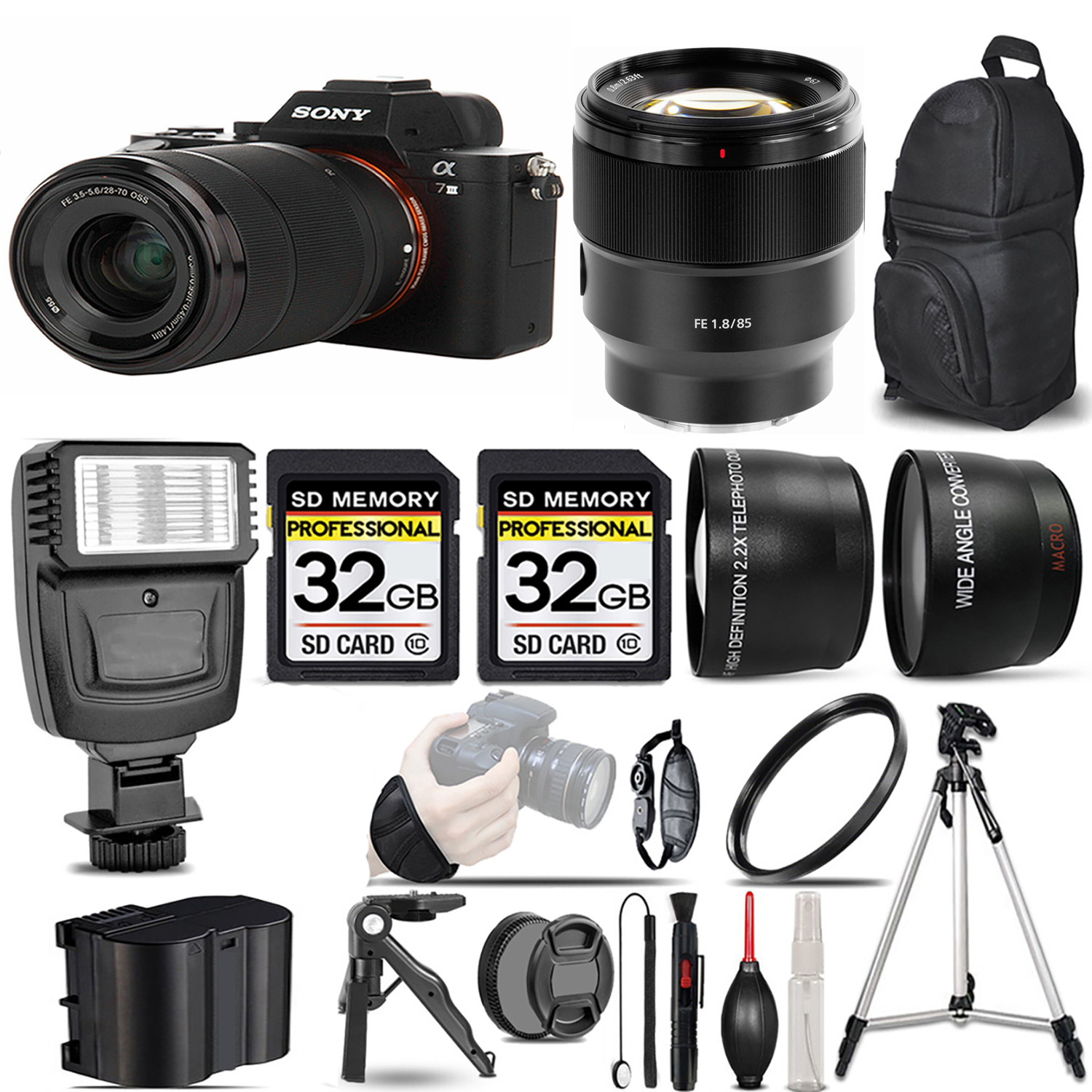 a7 III  Camera + 28-70mm Lens + 85mm f/1.8 Lens + Flash + 64GB + UV Filter- Kit *FREE SHIPPING*