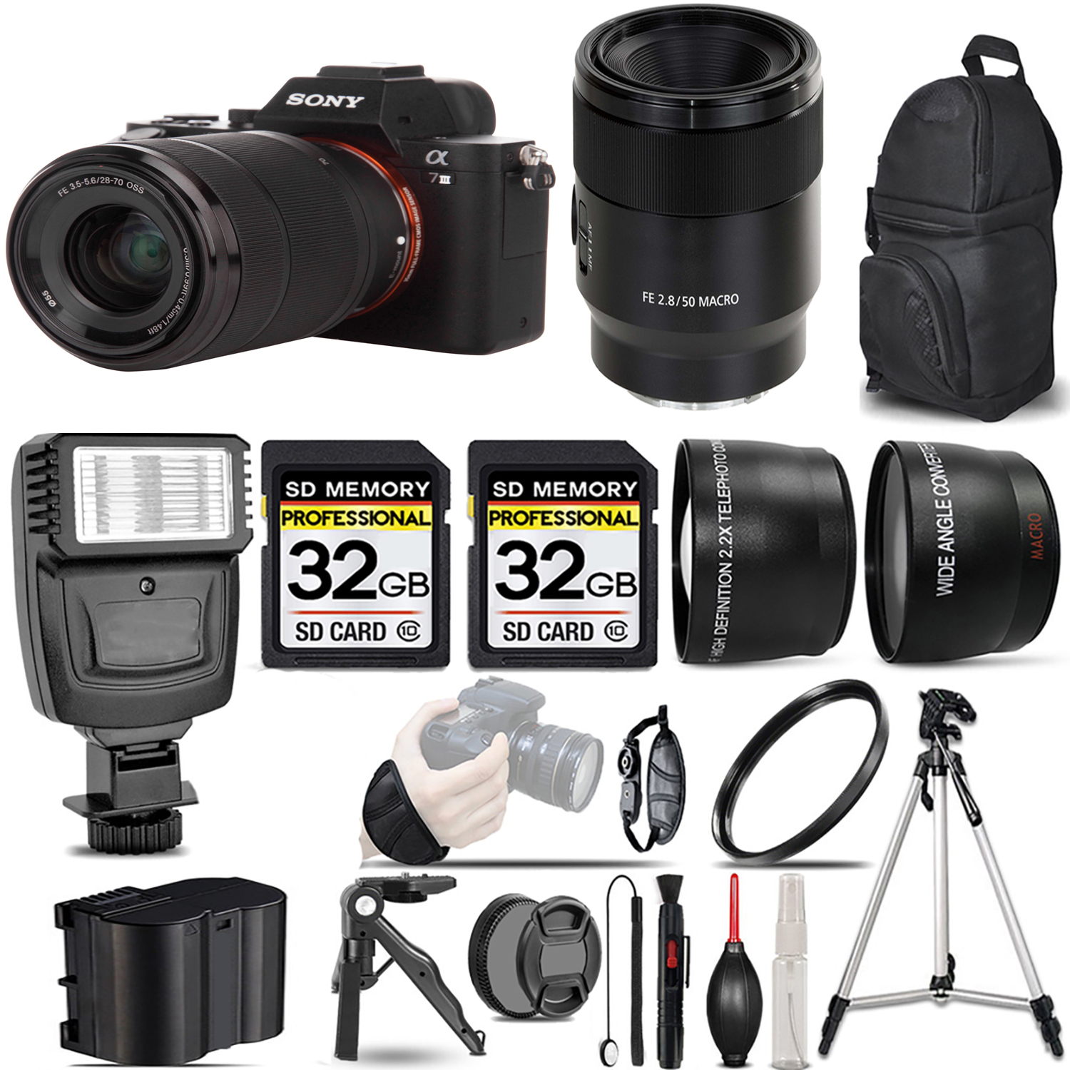 a7 III  Camera + 28-70mm Lens + 50mm f/2.8 Macro Lens + Flash + 64GB + UV Filter *FREE SHIPPING*