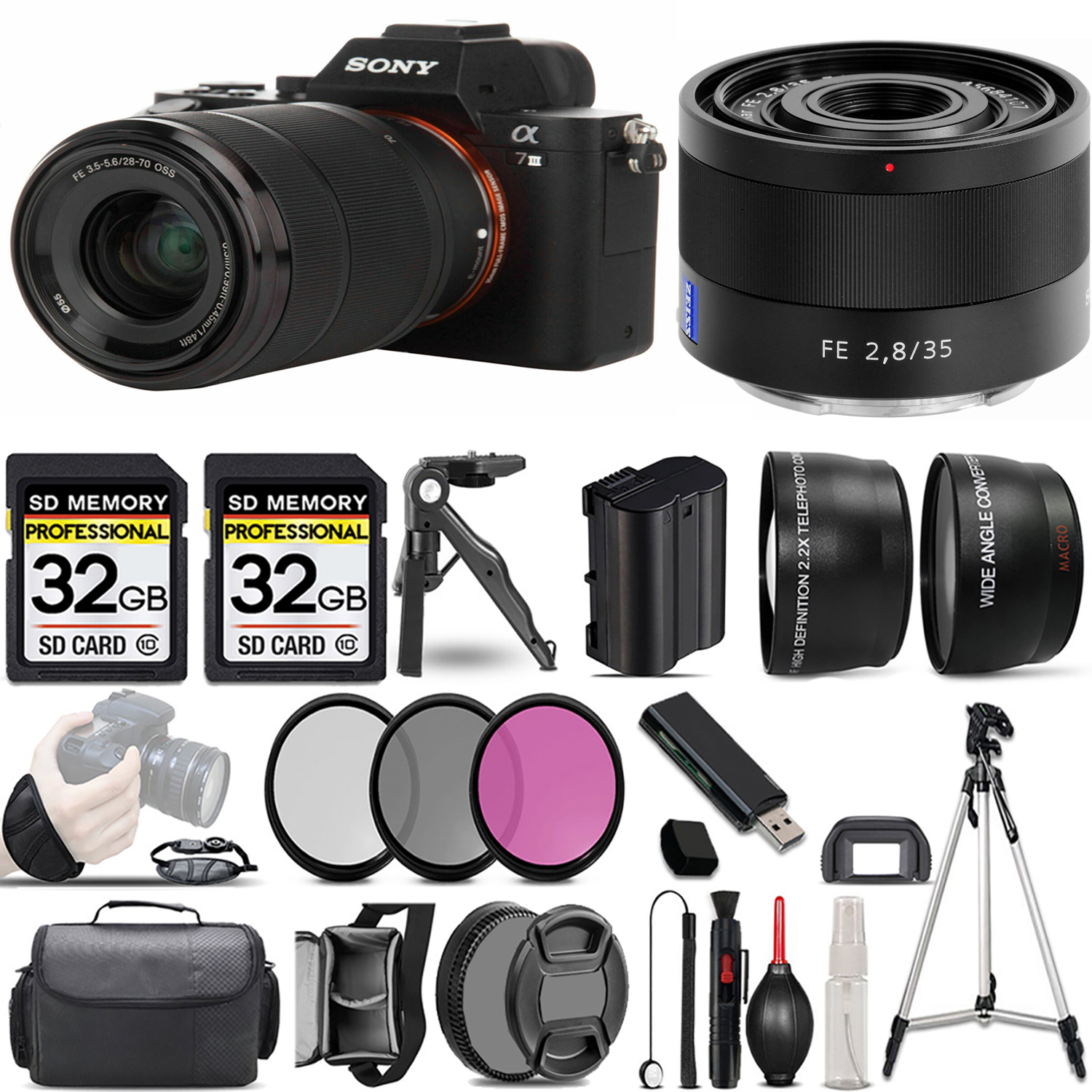 a7 III  Camera + 28-70mm Lens + 35mm f/2.8 Lens + 3 Piece Filter Set + 64GB -Basic Kit *FREE SHIPPING*