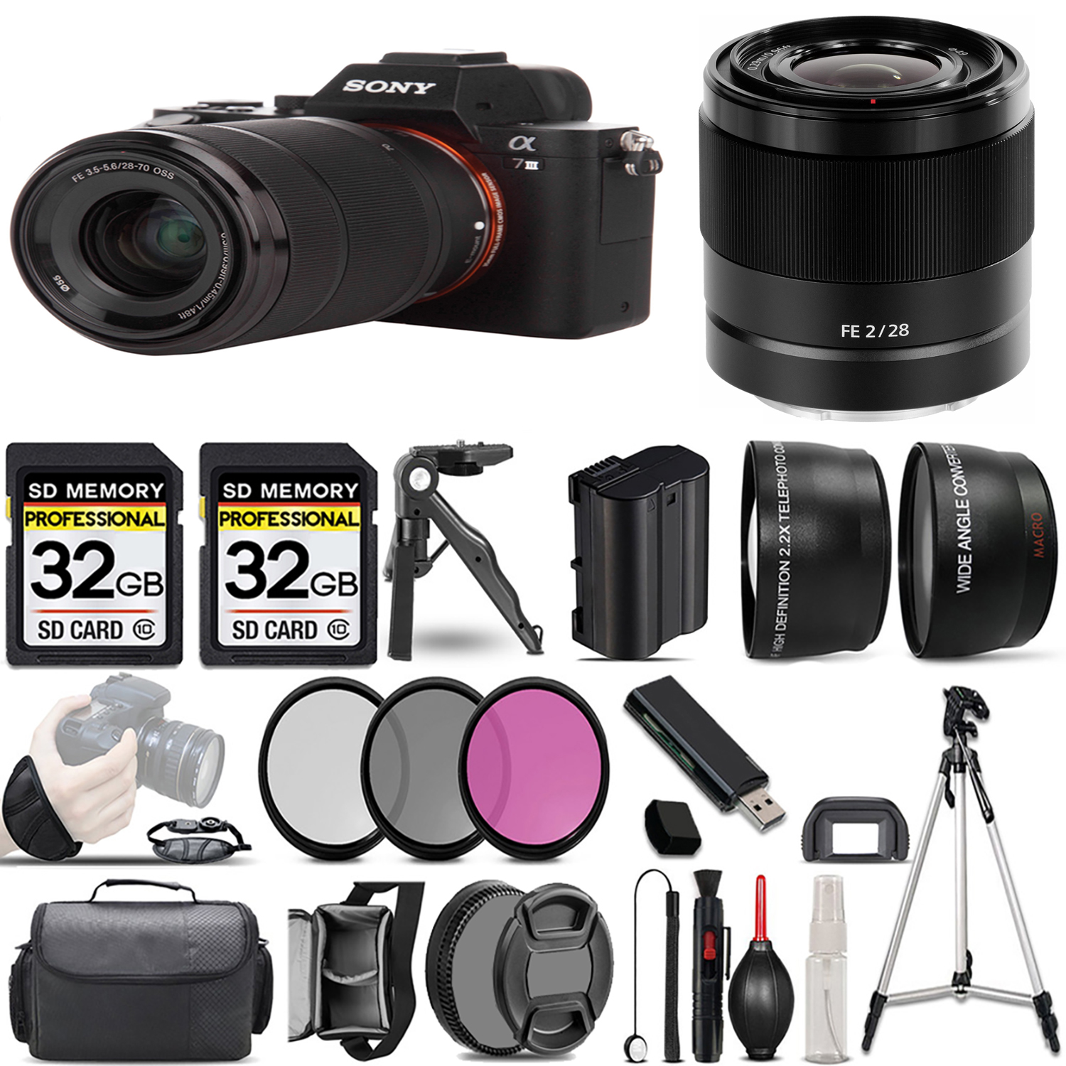 a7 III  Camera + 28-70mm Lens + 28mm f/2 Lens + 3 Piece Filter Set + 64GB + Bag & More! *FREE SHIPPING*