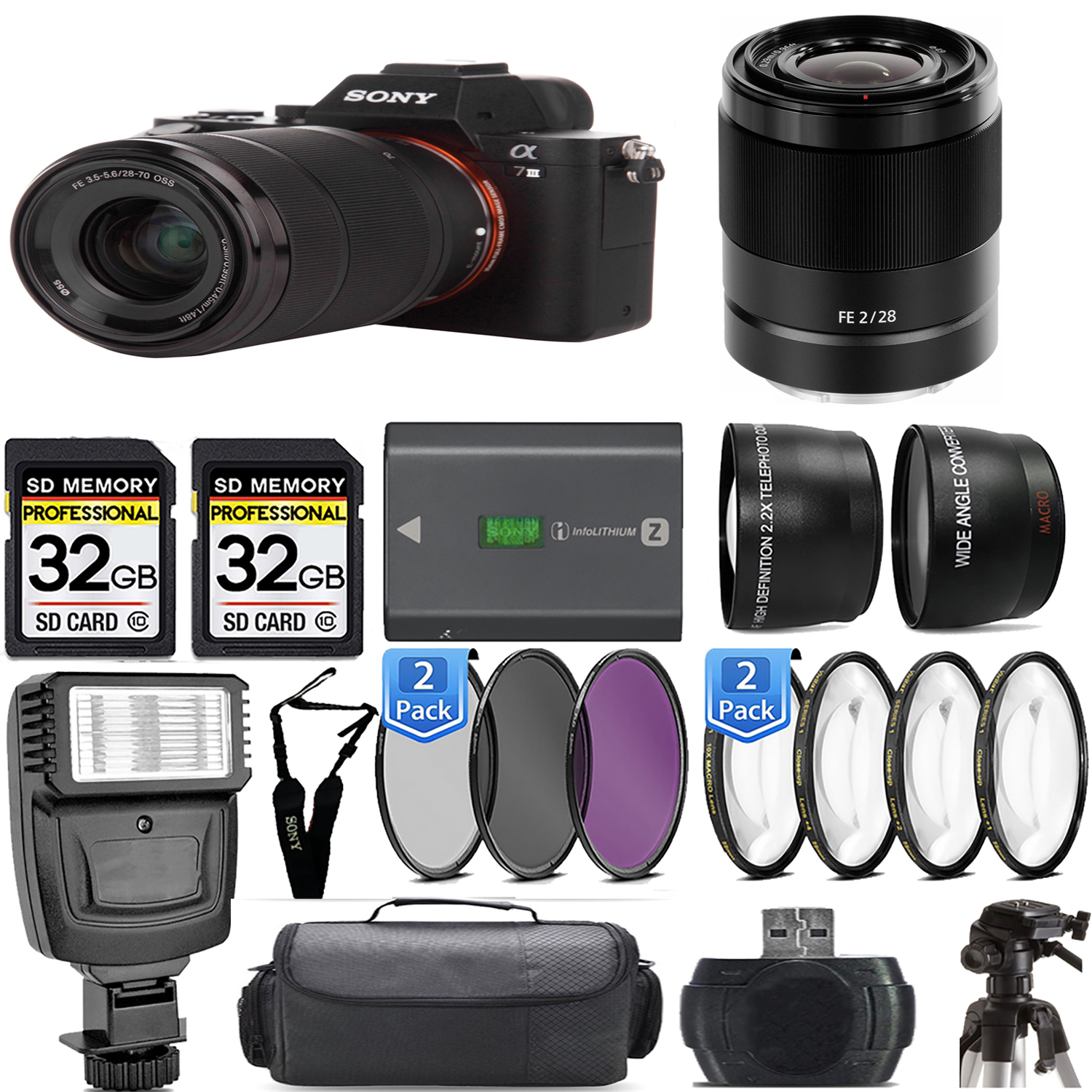 a7 III  Camera + 28-70mm Lens + 28mm f/2 Lens + Flash+ Extra Battery - Mega Kit *FREE SHIPPING*