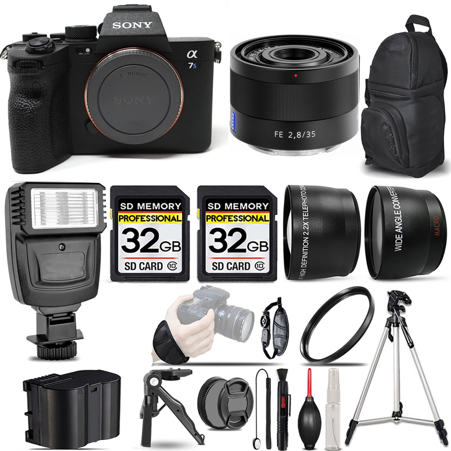 a7S III Mirrorless Camera + 35mm f/2.8 ZA Lens + Flash + 64GB + UV Filter *FREE SHIPPING*