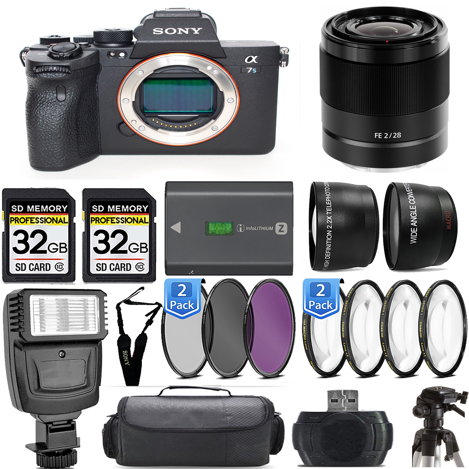 a7S III Mirrorless Camera + 28mm f/2 Lens + Flash+ Extra Battery - Mega Kit *FREE SHIPPING*