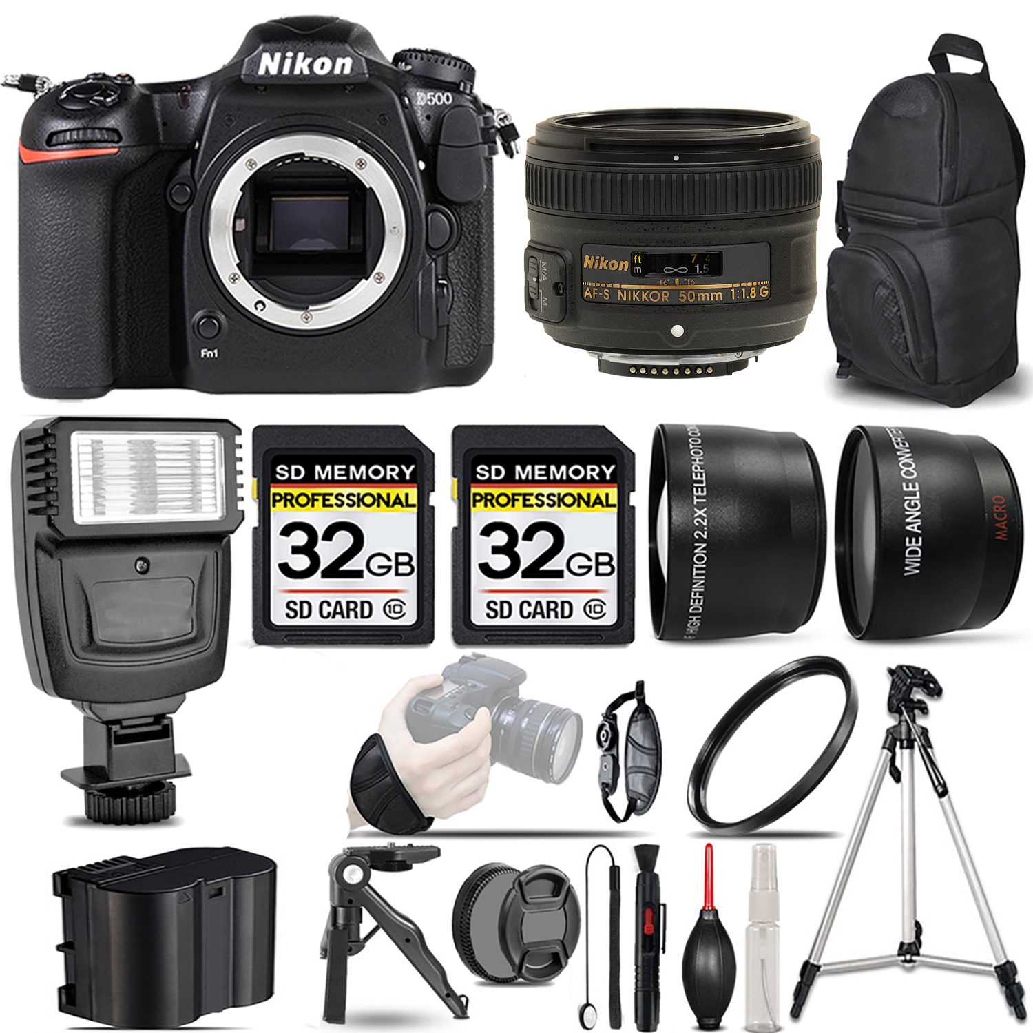 D500 DSLR Camera + 50mm f/1.8G Lens + Flash + 64GB -  Kit *FREE SHIPPING*