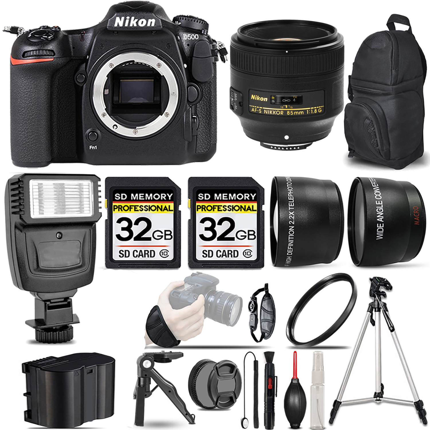 D500 DSLR Camera + 85mm f/1.8G Lens + Flash + 64GB -  Kit *FREE SHIPPING*
