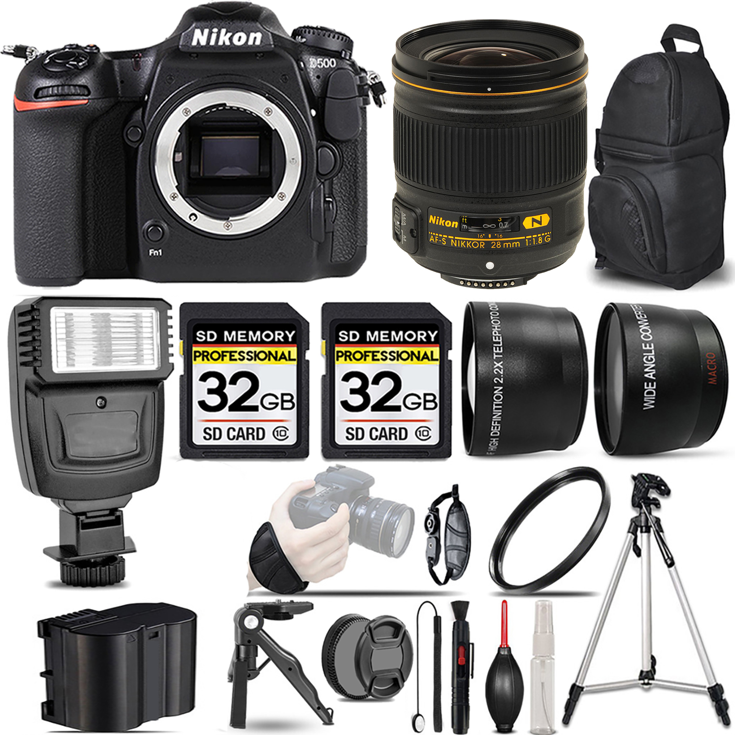 D500 DSLR Camera + 28mm f/1.8G Lens + Flash + 64GB -  Kit *FREE SHIPPING*