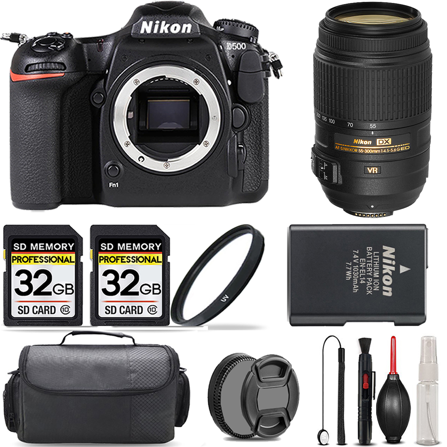 D500 DSLR Camera + 55- 300mm VR Lens + UV Filter + 64GB + Handbag & More! *FREE SHIPPING*