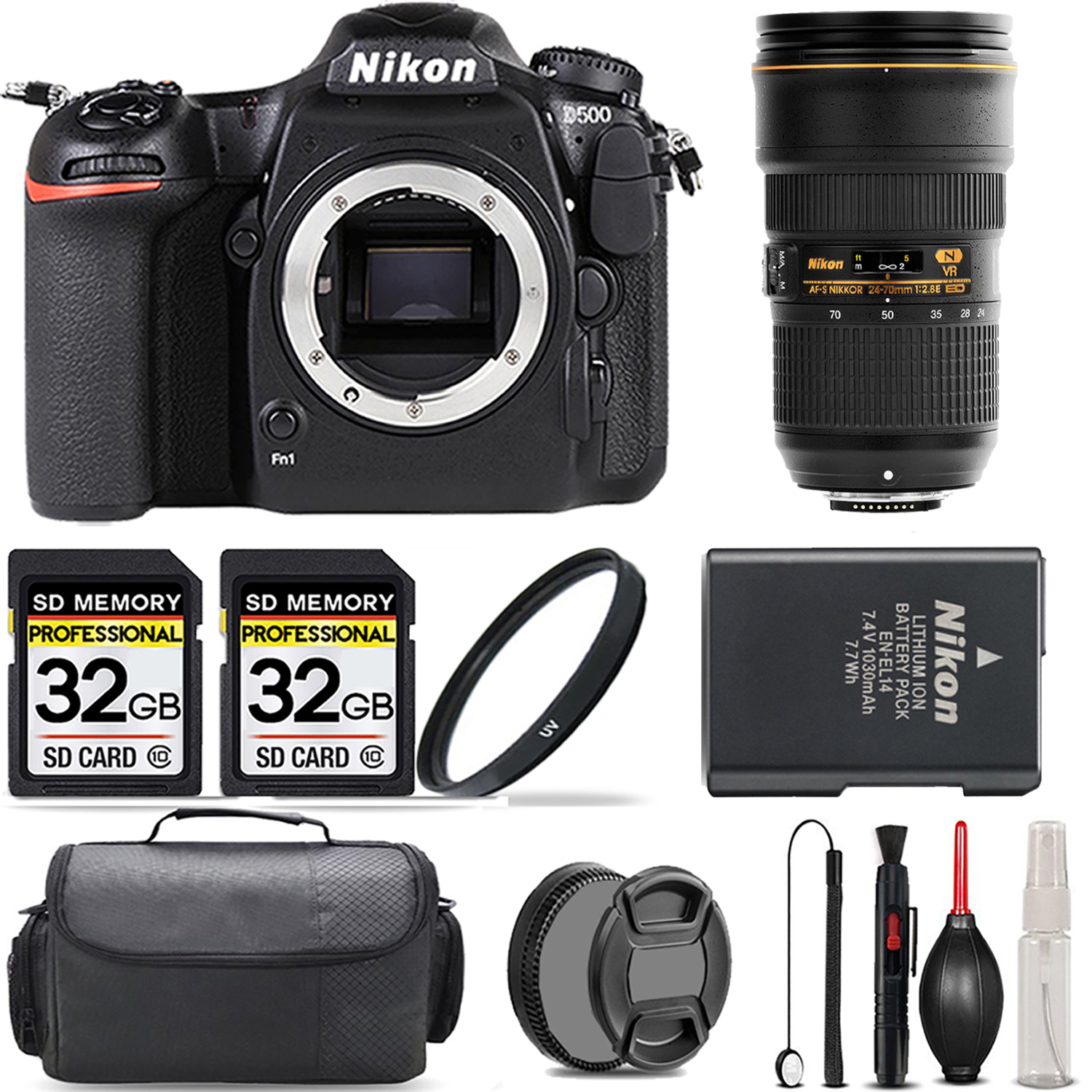 D500 DSLR Camera + 24-70mm Lens + UV Filter + 64GB + Handbag & More! *FREE SHIPPING*