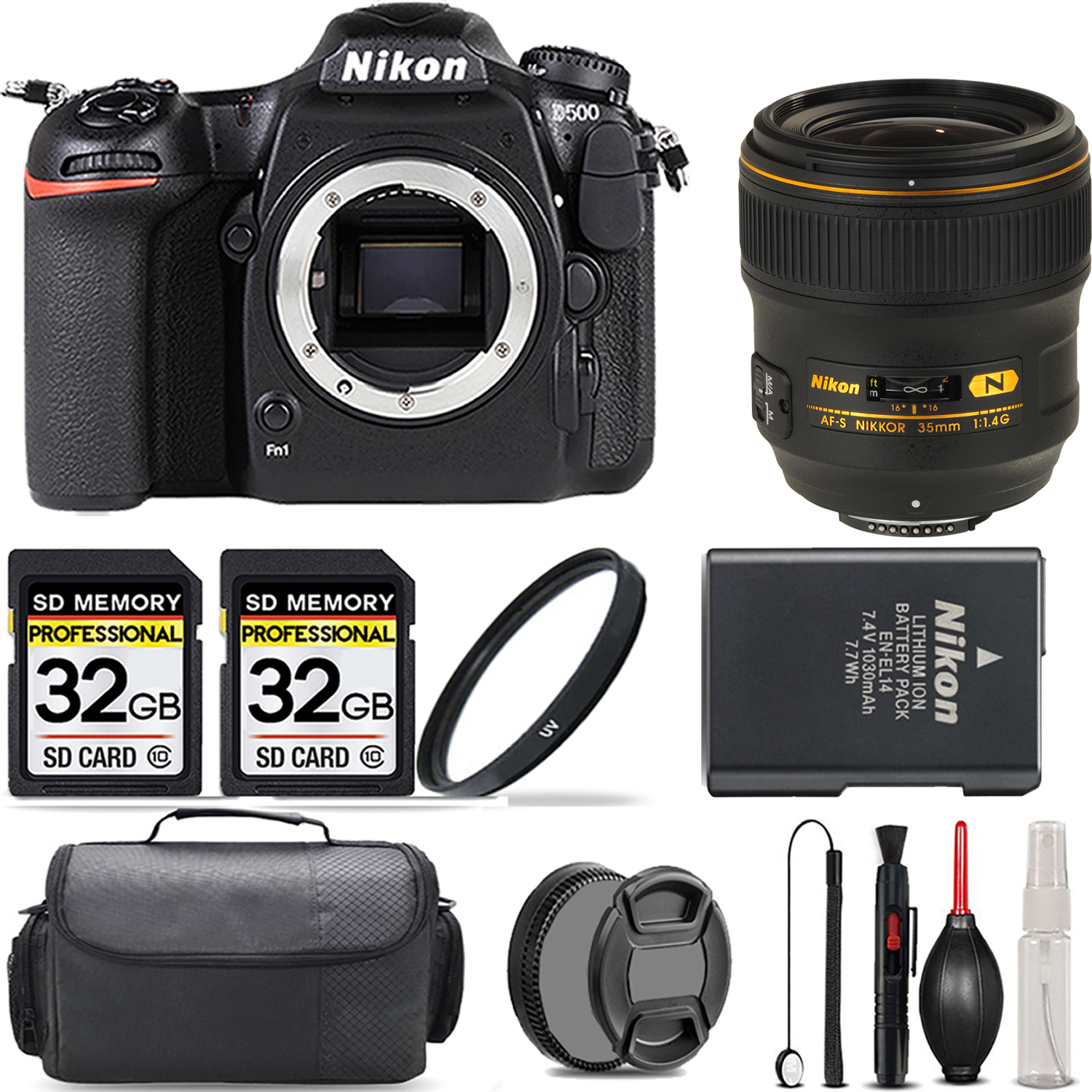 D500 DSLR Camera + 35mm f/1.4G Lens + UV Filter + 64GB + Handbag & More! *FREE SHIPPING*