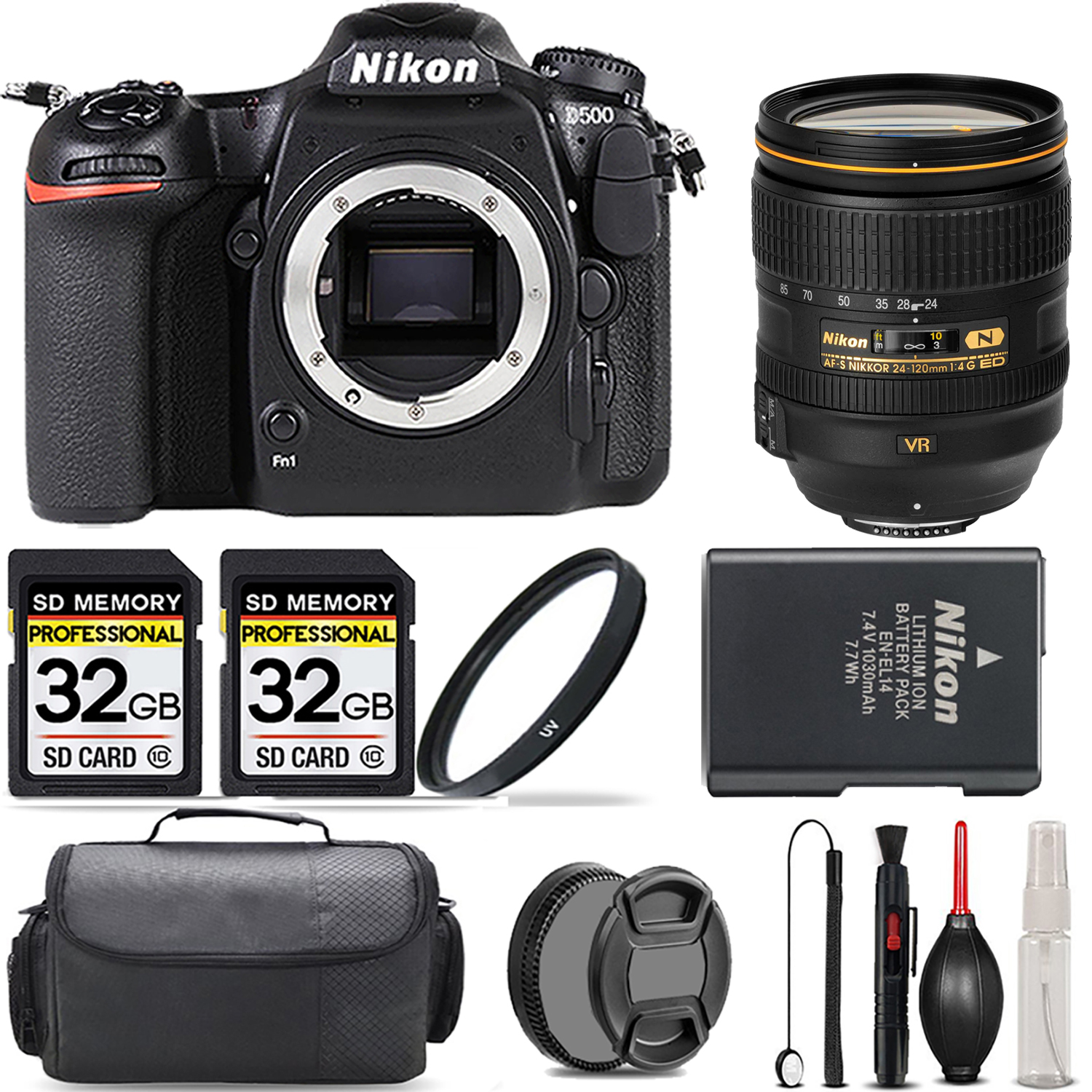 D500 DSLR Camera + 24-120mm Lens + UV Filter + 64GB + Handbag & More! *FREE SHIPPING*