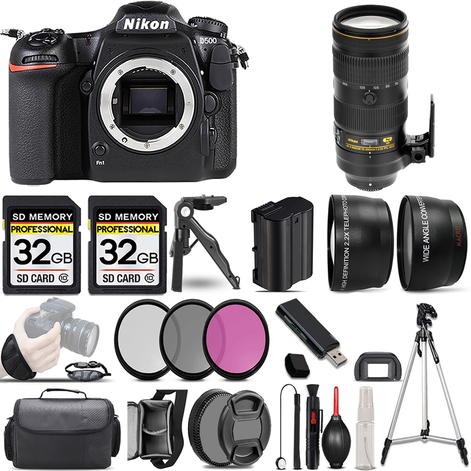 D500 DSLR Camera + 70-200mm f/2.8E FL ED VR Lens + 3 Piece Filter Set + 64GB *FREE SHIPPING*