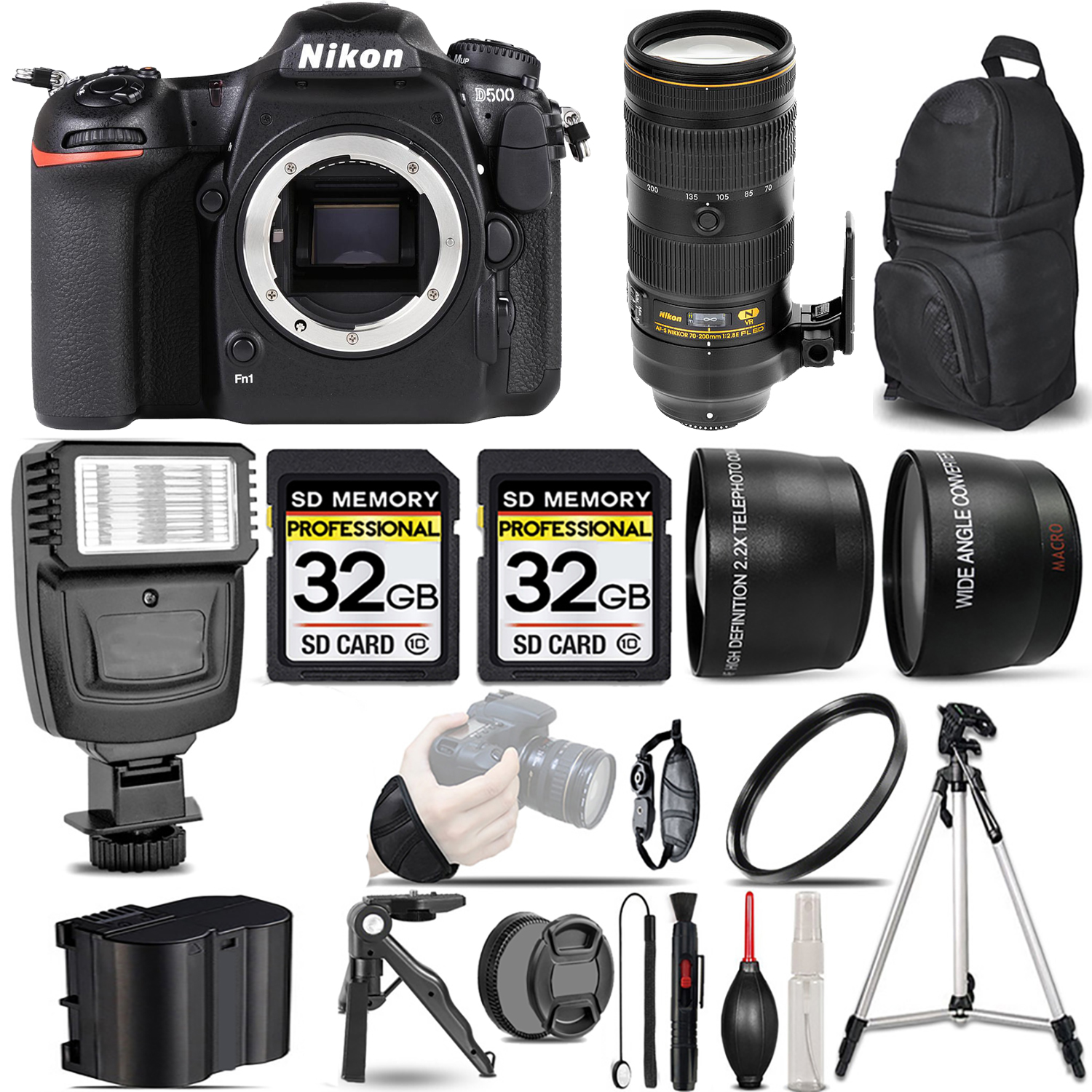 D500 DSLR Camera + 70-200mm f/2.8E FL ED VR Lens + Flash + 64GB -  Kit *FREE SHIPPING*