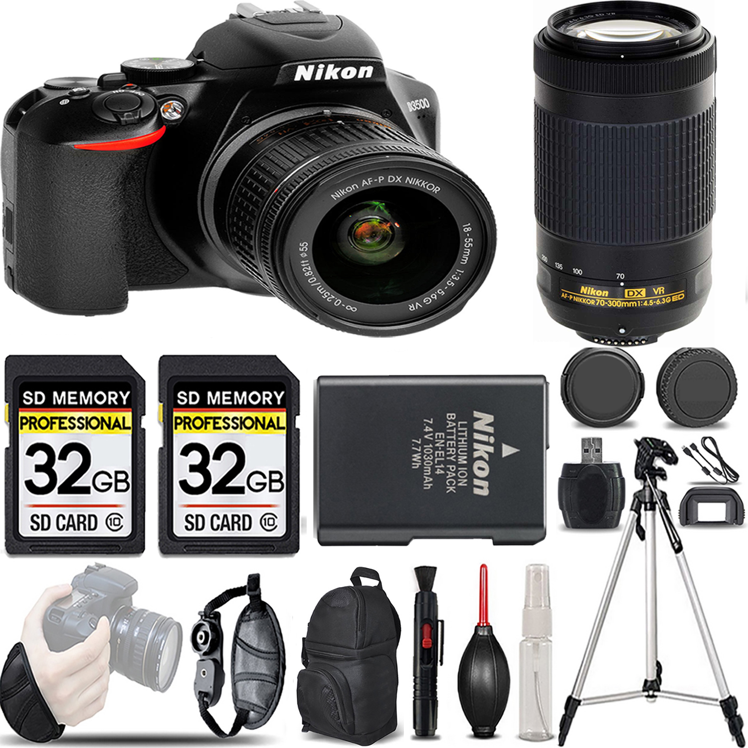 D3500 DSLR Camera with 18-55mm Lens + 70- 300mm VR Lens - LOADED KIT *FREE SHIPPING*