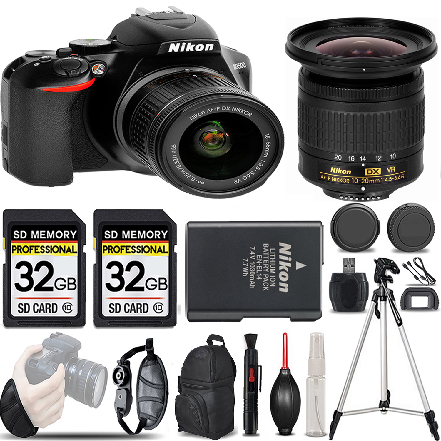 D3500 DSLR Camera with 18-55mm Lens + 10-20mm f/4.5-5.6G Lens - LOADED KIT *FREE SHIPPING*