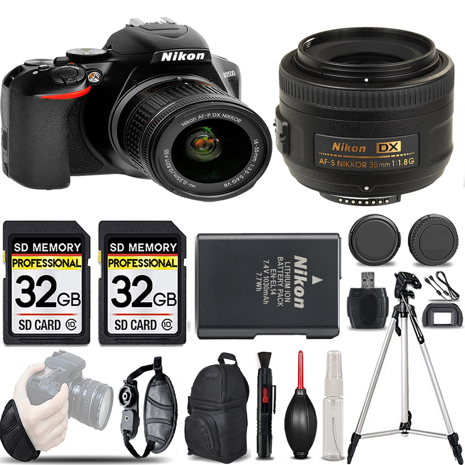 D3500 DSLR Camera with 18-55mm Lens + 35mm f/1.8 G Lens - LOADED KIT *FREE SHIPPING*