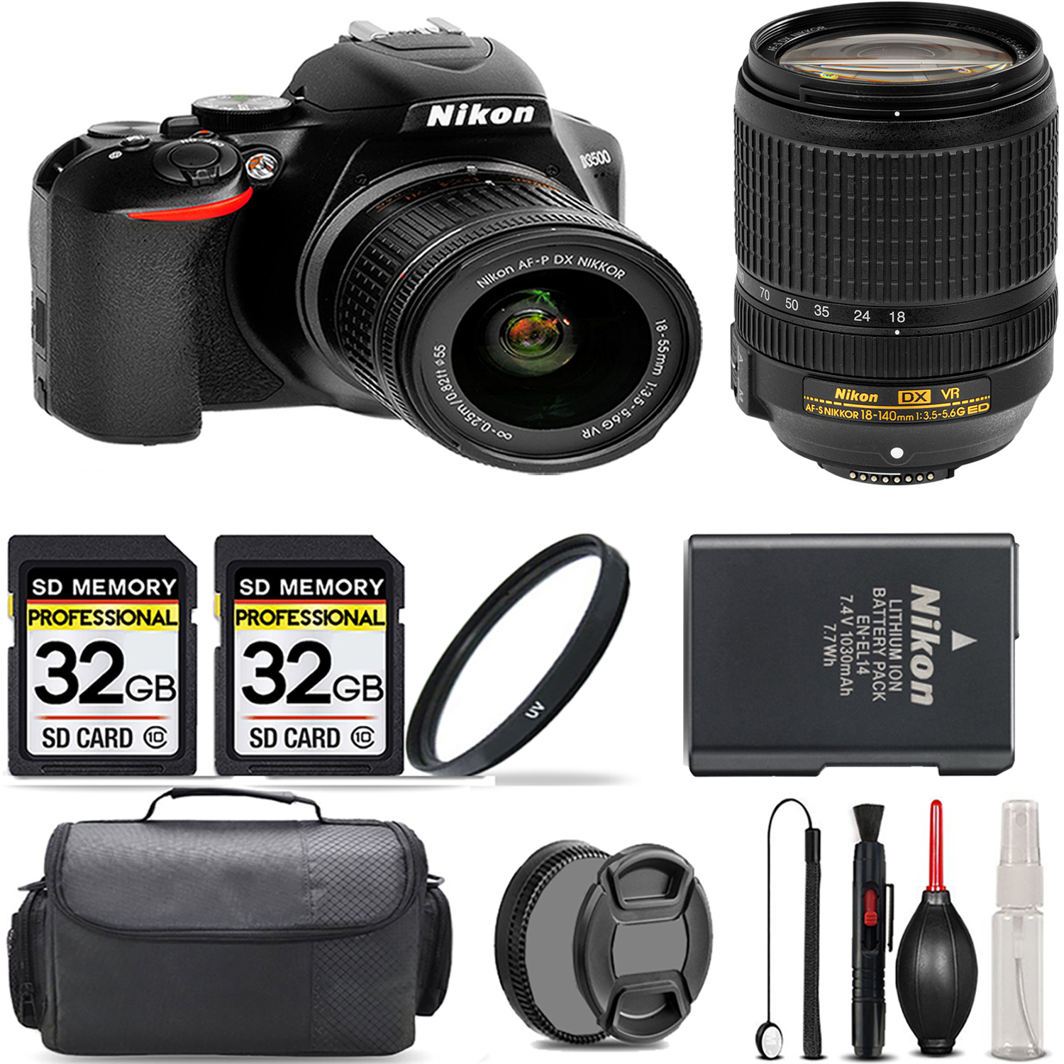 D3500 Camera with 18-55mm Lens + 18-140mm Lens + UV Filter + 64GB  & More! *FREE SHIPPING*
