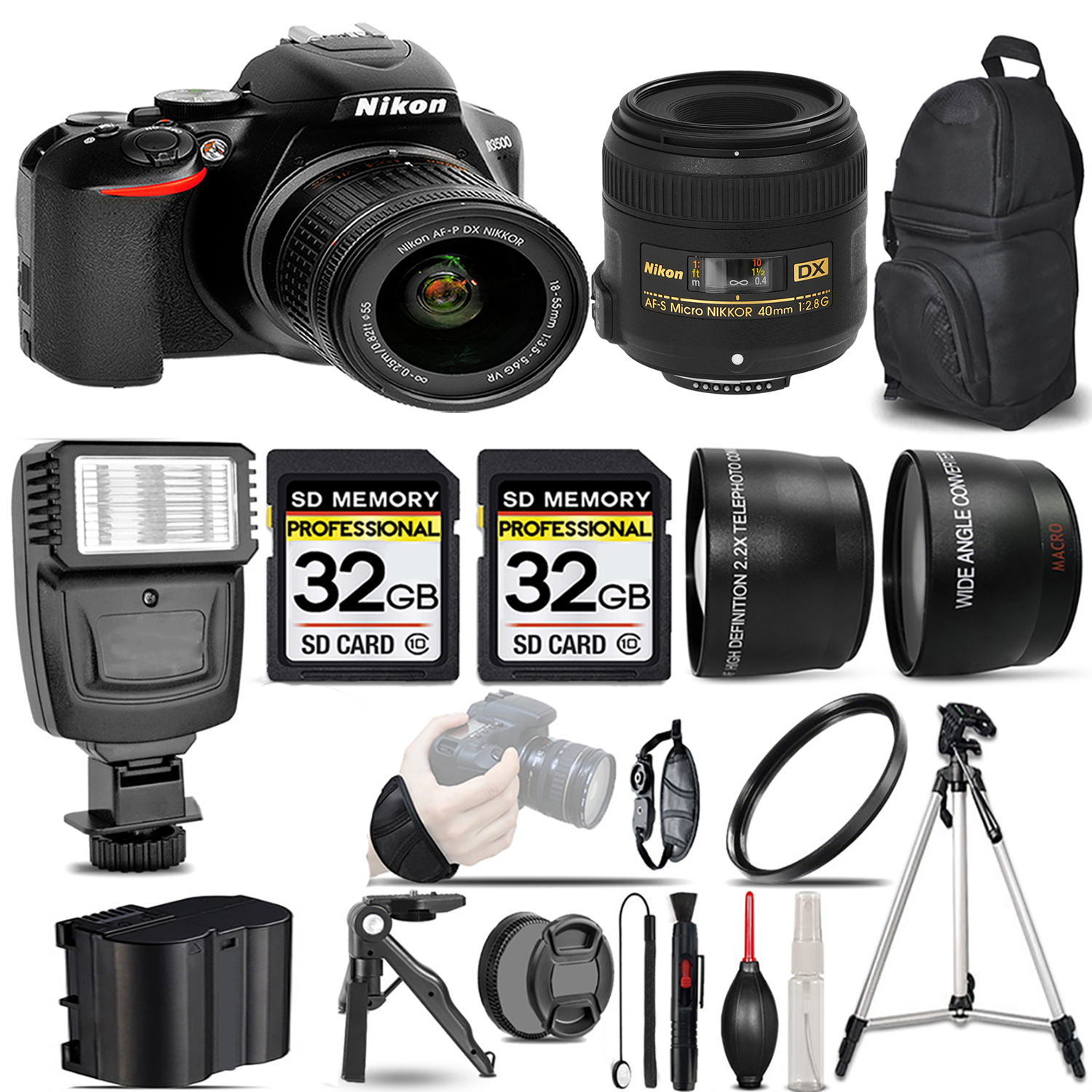 D3500 DSLR Camera with 18-55mm Lens + 40mm Lens + Flash + 64GB -  Kit *FREE SHIPPING*
