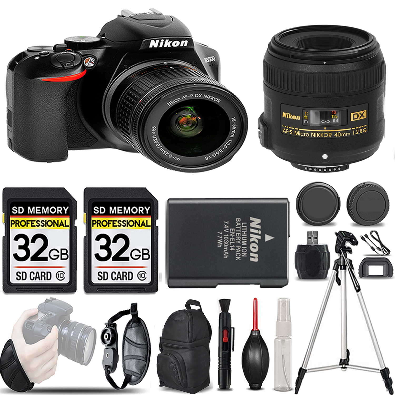 D3500 DSLR Camera with 18-55mm Lens + 40mm Lens - LOADED KIT *FREE SHIPPING*