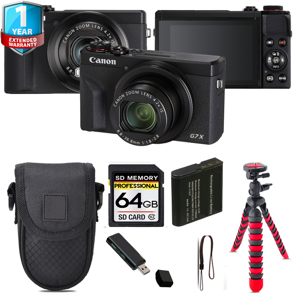 PowerShot G7 X Mark III Camera (Black) + Tripod + 1 Year Extended Warranty - 64GB Kit *FREE SHIPPING*