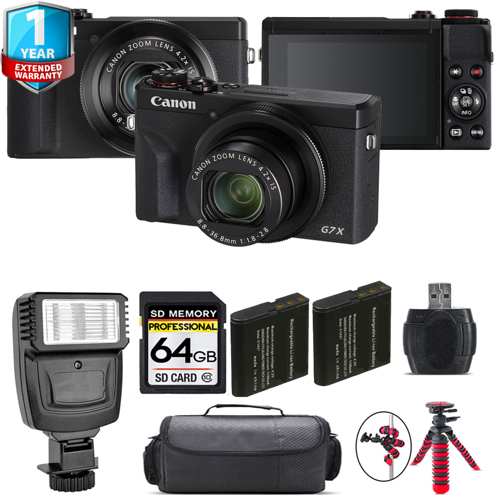 PowerShot G7 X Mark III Camera (Black) + 1 Year Extended Warranty + Flash - 64GB Kit *FREE SHIPPING*