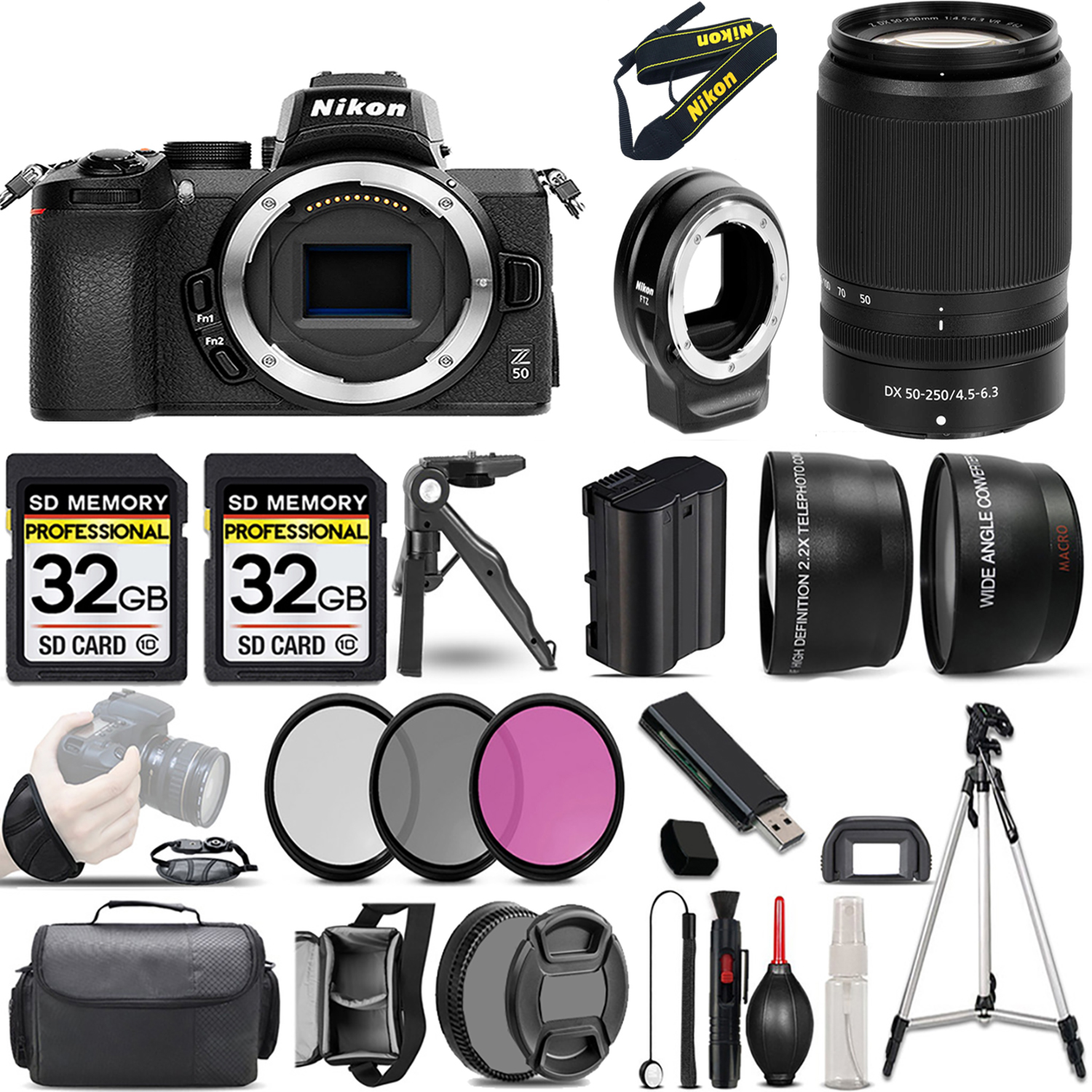 Z50 Mirrorless Camera + 50-250mm VR Lens + FTZ Adapter + 3 Piece Filter Set + 64GB *FREE SHIPPING*