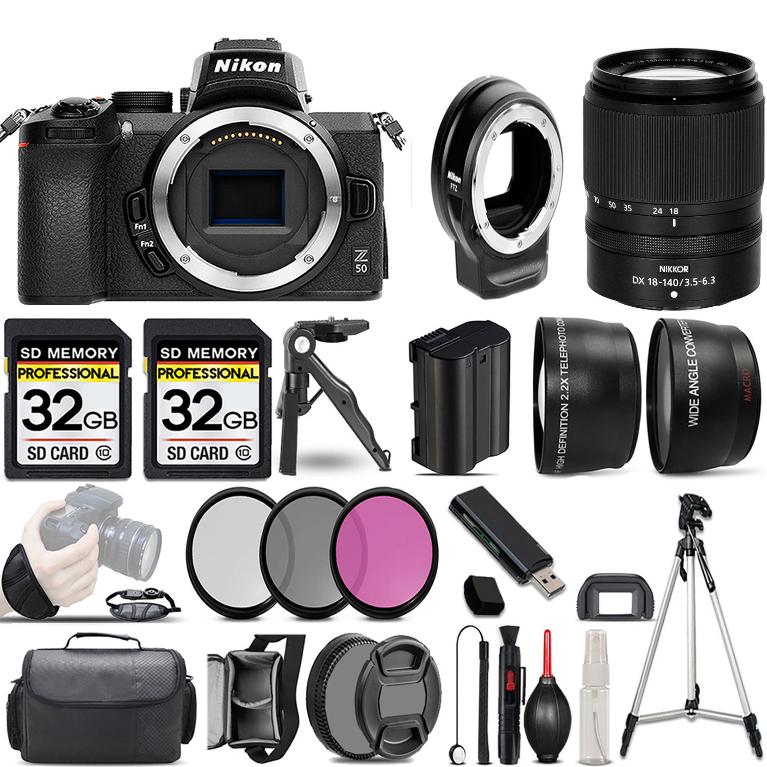 Z50 Mirrorless Camera + 18-140mm VR Lens + FTZ Adapter + 3 Piece Filter Set + 64GB *FREE SHIPPING*