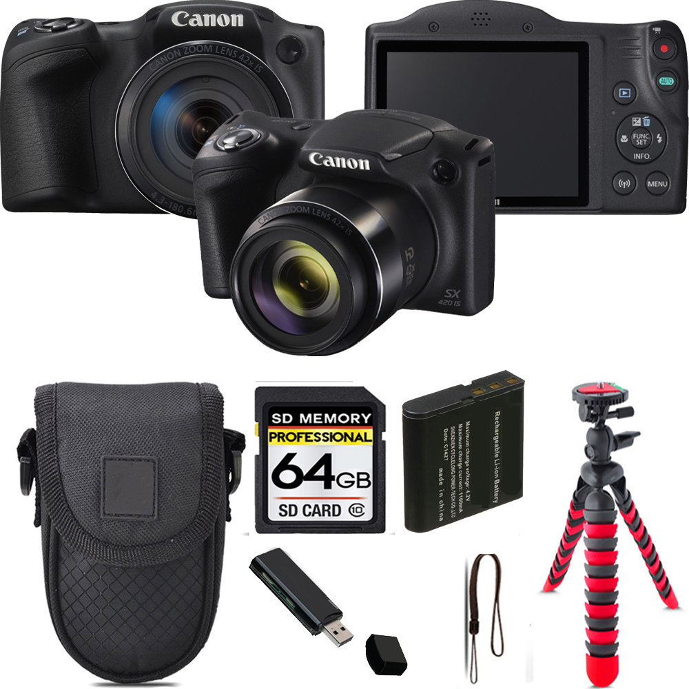 CANON | PowerShot SX420 IS Camera (Black) + Tripod + Case - 64GB