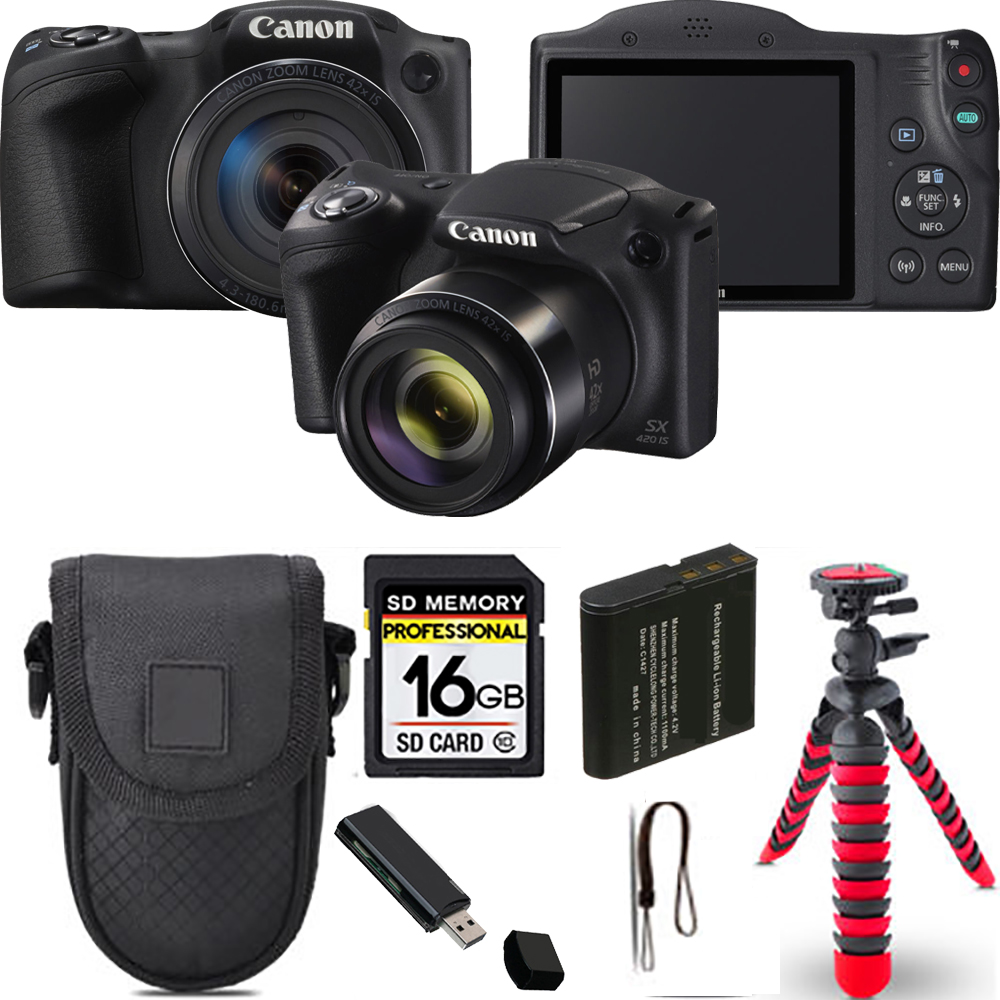 PowerShot SX420 IS Camera (Black) + Spider Tripod + Case - 16GB Kit *FREE SHIPPING*
