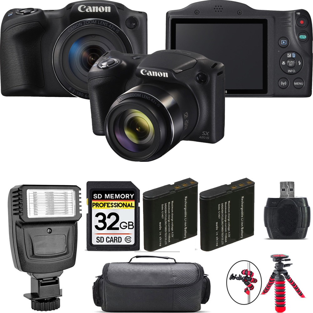 PowerShot SX420 IS Camera (Black) + Extra Bat + Flash - 32GB Kit *FREE SHIPPING*