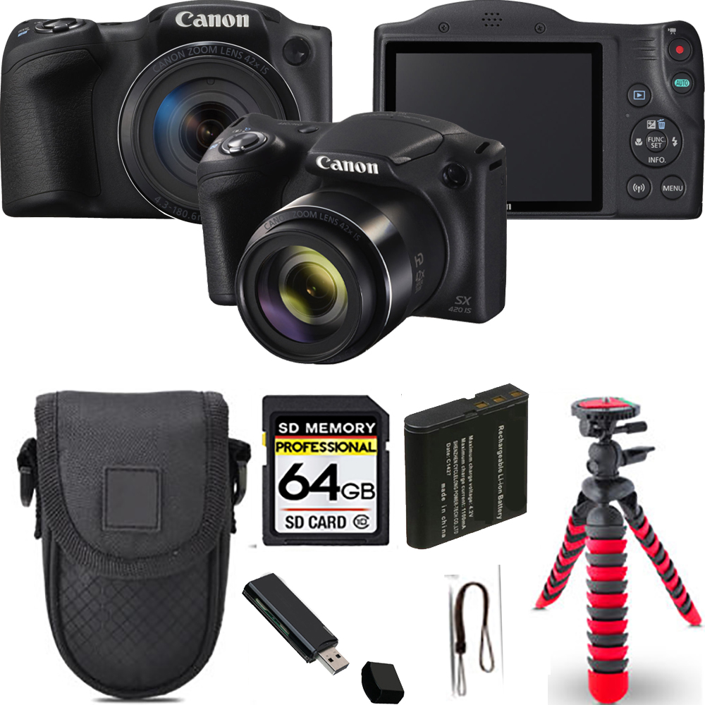 PowerShot SX420 IS Camera (Black) + Spider Tripod + Case - 64GB Kit *FREE SHIPPING*