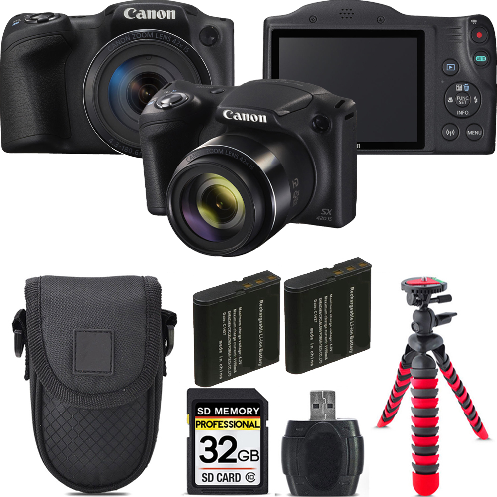 PowerShot SX420 IS Camera (Black) + Extra Bat + Tripod + Case - 32GB *FREE SHIPPING*