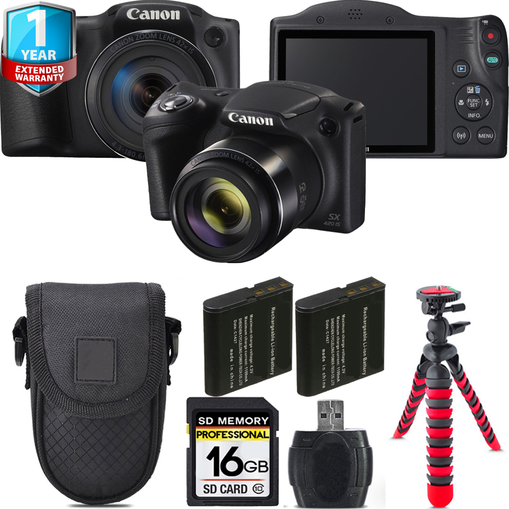 PowerShot SX420 IS Camera (Black) + Extra Battery + 1 Year Extended Warranty + Case -16GB *FREE SHIPPING*