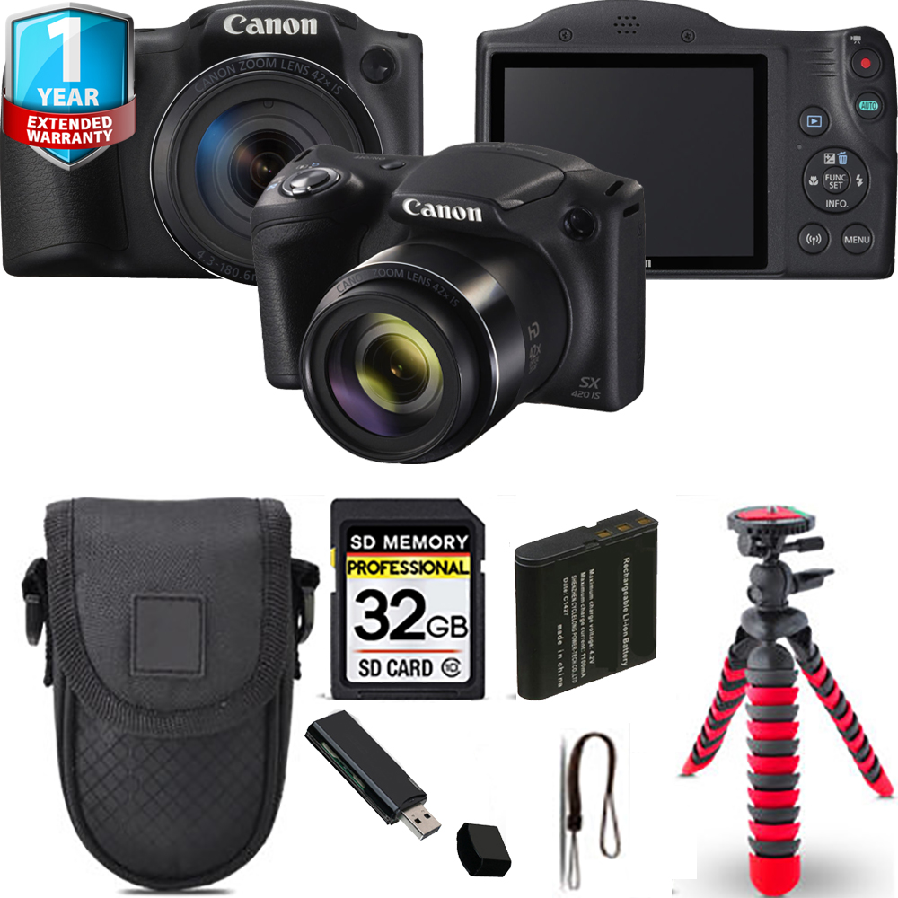 PowerShot SX420 IS Camera (Black) + Spider Tripod + Case + 1 Year Extended Warranty *FREE SHIPPING*