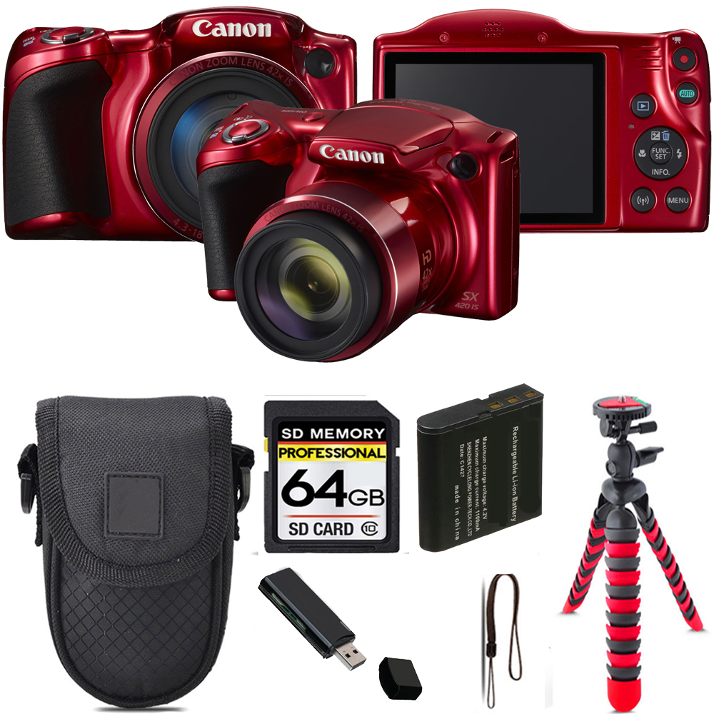 PowerShot SX420 IS Camera (Red) + Tripod + Case - 64GB Kit *FREE SHIPPING*