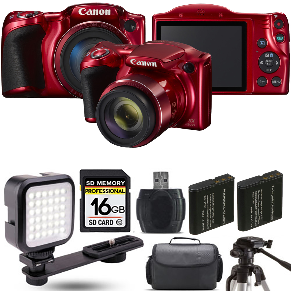 PowerShot SX420 IS Camera (Red) + Extra Battery + LED - 16GB Kit *FREE SHIPPING*