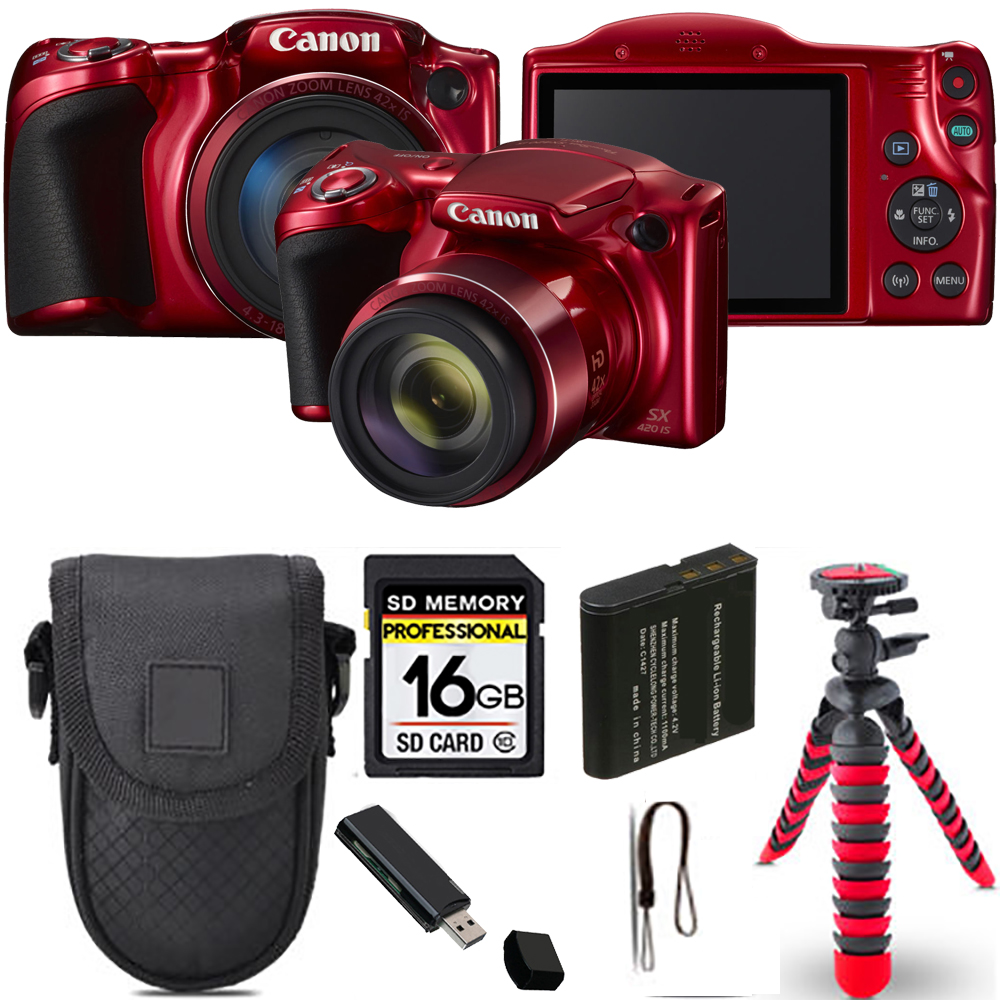 PowerShot SX420 IS Camera (Red) + Spider Tripod + Case - 16GB Kit *FREE SHIPPING*