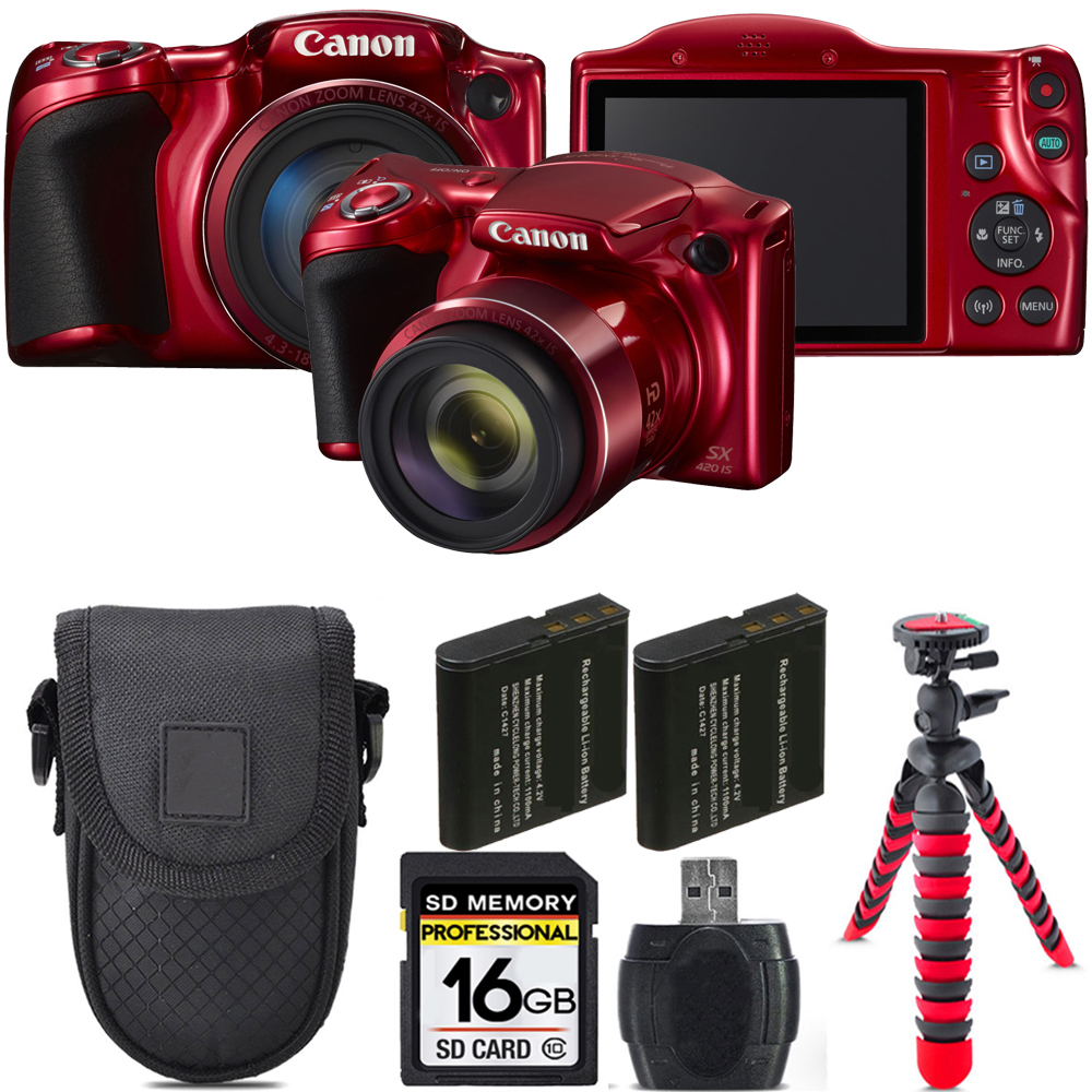 PowerShot SX420 IS Camera (Red) + Extra Bat + Tripod + Case -16GB *FREE SHIPPING*