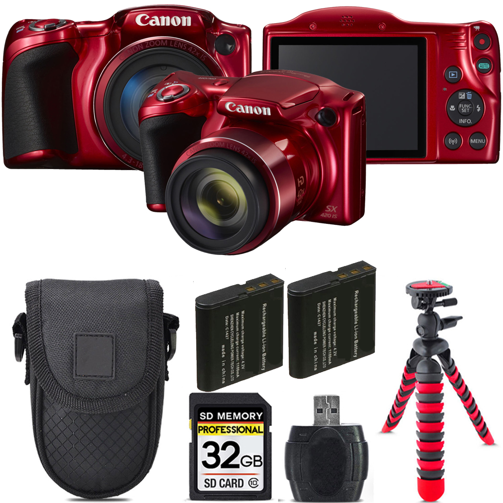 PowerShot SX420 IS Camera (Red) + Extra Bat + Tripod + Case - 32GB *FREE SHIPPING*
