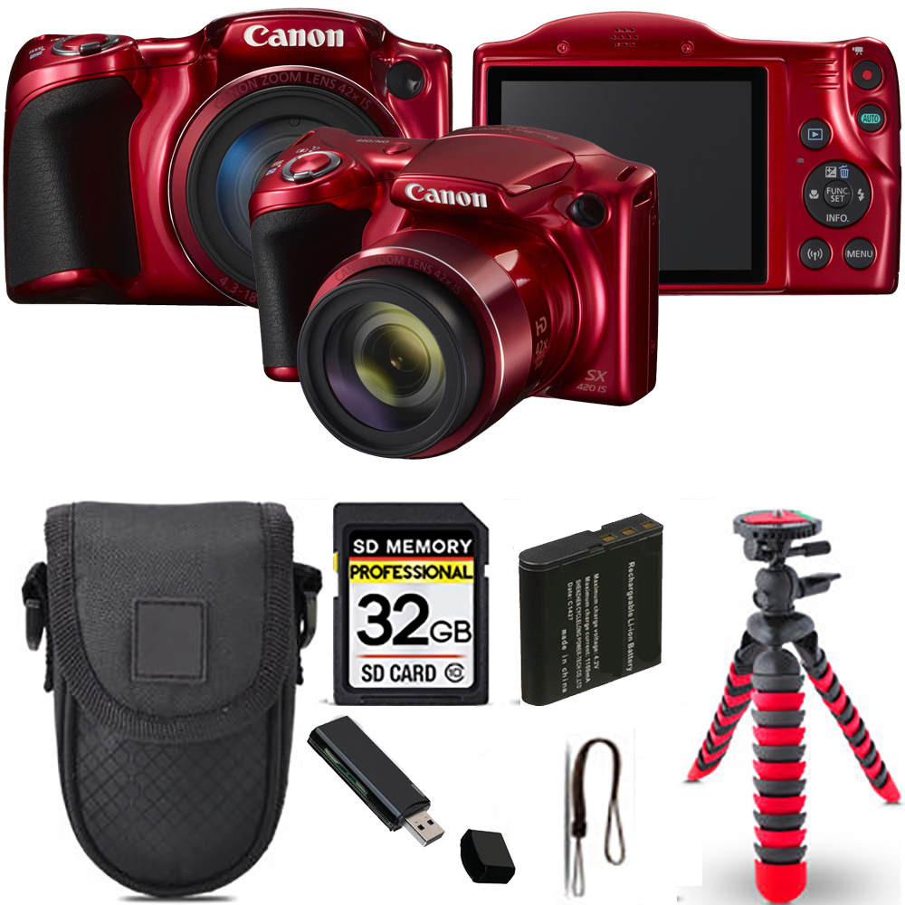 PowerShot SX420 IS Camera (Red) + Spider Tripod + Case - 32GB Kit *FREE SHIPPING*