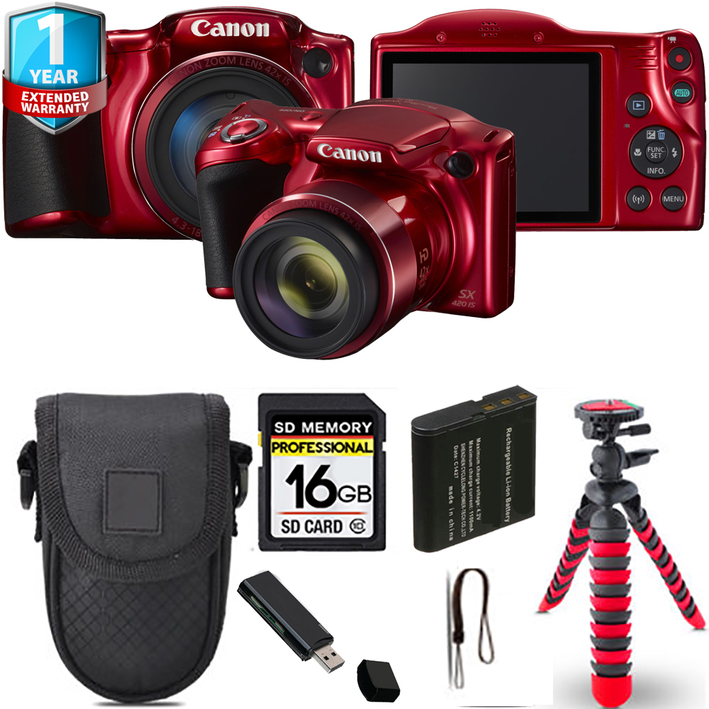 PowerShot SX420 IS Camera (Red) + Spider Tripod + Case + 1 Year Extended Warranty *FREE SHIPPING*