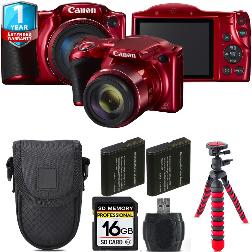 PowerShot SX420 IS Camera (Red) + Extra Battery + 1 Year Extended Warranty + Case -16GB *FREE SHIPPING*
