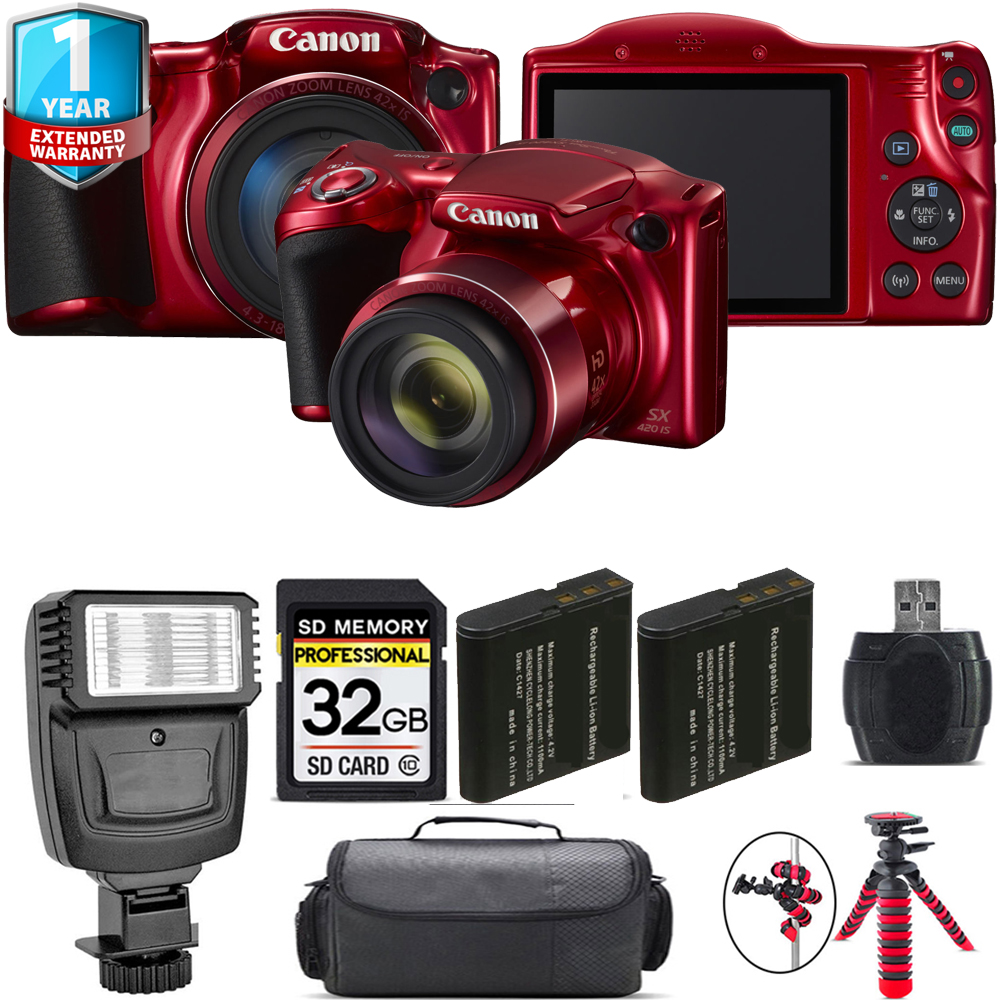 PowerShot SX420 IS Camera (Red) + Extra Battery + 1 Year Extended Warranty + 32GB *FREE SHIPPING*