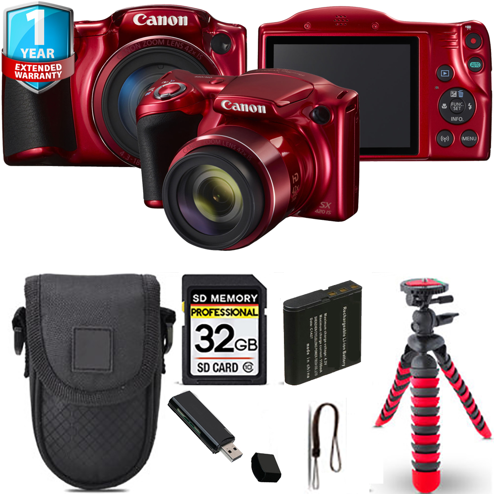 PowerShot SX420 IS Camera (Red) + Spider Tripod + Case + 1 Year Extended Warranty *FREE SHIPPING*