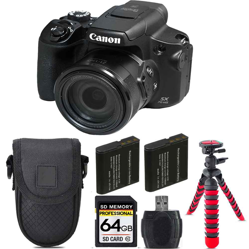 PowerShot SX70 HS Digital Camera + Extra Bat + Tripod + Case - 64GB *FREE SHIPPING*
